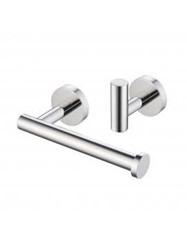 Bathroom Hardware Set 2 Piece Toilet Paper Holder and Wall Hook SUS304 Stainless Steel Round Wall Mounted Polished Finish, LA20-21